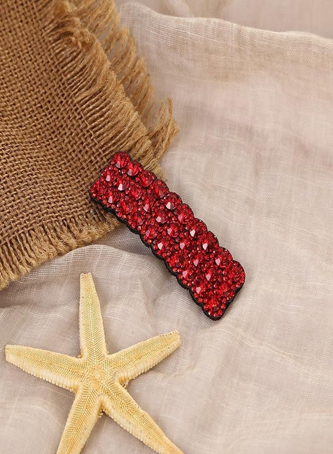 Zhuluck 4 Pcs Red Rhinestones Snap Hair Clips, Fashion Rectangular Hairpins Shiny Luxury Hairpins BB Clip Barrettes Hair Accessories for Girls - Image 2